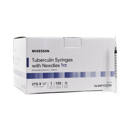 Syringe with Hypodermic Needle McKesson 1 mL 27 Gauge 1/2 Inch Detachable Needle Without Safety - M-1031816-2071 - Box of 100
