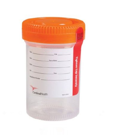 Cardinal Specimen Container 48 mm Opening Polypropylene 90 mL (3 oz.) Screw Cap Patient Information Sterile