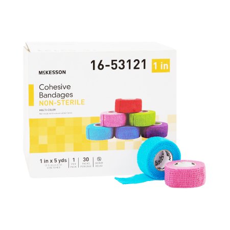 Cohesive Bandage McKesson 1 Inch X 5 Yard Standard Compression Self-adherent Closure Purple / Pink / Green / Light Blue / Royal Blue / Red NonSterile