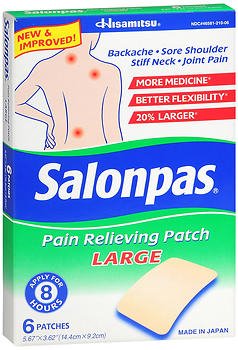 Emerson Healthcare Topical Pain Relief Salonpas® 3.1% - 6% - 10% Strength Camphor / Menthol / Methyl Salicylate Patch 6 per Box