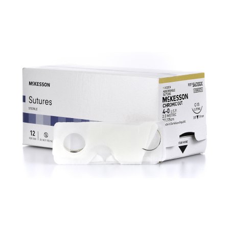 Suture with Needle McKesson Absorbable Uncoated Undyed Suture Chromic Gut Size 4 - 0 30 Inch Suture 1-Needle 19 mm Length 3/8 Circle Reverse Cutting Needle