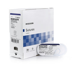 Suture with Needle McKesson Nonabsorbable Uncoated Blue Suture Monofilament Polypropylene Suture Size 5 - 0 36 Inch Suture 1-Needle 17 mm Length 1/2 Circle Taper Cut Needle