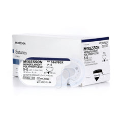 Suture with Needle McKesson Nonabsorbable Uncoated Blue Suture Monofilament Polypropylene Suture Size 5 - 0 18 Inch Suture 1-Needle 13 mm Length 3/8 Circle Reverse Cutting Needle