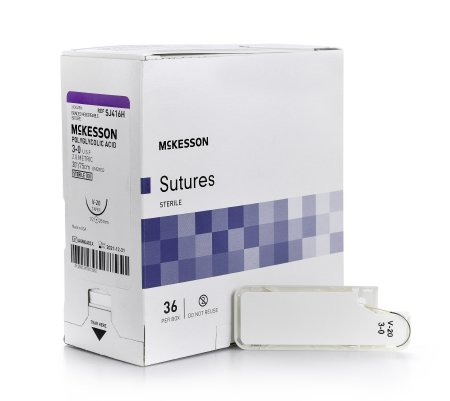 Suture with Needle McKesson Absorbable Uncoated Undyed Suture Braided Polyglycolic Acid Suture Size 3 - 0 30 Inch Suture 1-Needle 26 mm Length 1/2 Circle Taper Point Needle