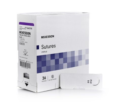 Suture with Needle McKesson Absorbable Uncoated Undyed Suture Braided Polyglycolic Acid Suture Size 5 - 0 30 Inch Suture 1-Needle 19 mm Length 3/8 Circle Reverse Cutting Needle