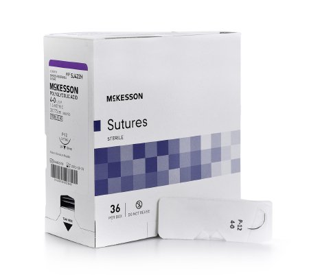 Suture with Needle McKesson Absorbable Uncoated Undyed Suture Braided Polyglycolic Acid Suture Size 4 - 0 30 Inch Suture 1-Needle 19 mm Length 3/8 Circle Reverse Cutting Needle