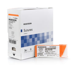 Suture with Needle McKesson Nonabsorbable Coated Blue Suture Braided Polyester Size 5 - 0 36 Inch Suture 1-Needle 16 mm Length 1/2 Circle Taper Point Needle