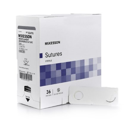 Suture with Needle McKesson Absorbable Uncoated Clear Suture Monofilament Size 3 - 0 18 Inch Suture 1-Needle 19 mm Length 3/8 Circle Reverse Cutting Needle