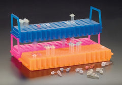 Simport Scientific Test Tube Rack UniRack™ 10 mm - 12 mm Tube Size, Reverse Side 0.2 mL - 0.5 mL Tube Size Blue 1 X 2-5/8 X 9-1/4 Inch