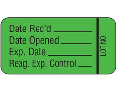Shamrock Scientific Pre-Printed / Write On Label Shamrock Communication Fill In Green Vac Date Rec’d. _____ / Date Opened _____ / Exp. Date ____ ?. Black Quality Control Label 3/4 X 1-1/2 Inch - M-1036547-3822 - Roll of 1