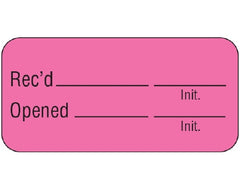 Pre-Printed Label Shamrock Communication Fill In Pink Vac Rec’d _____ _____ / Init. / Opened _____ _____ / Init. Black Quality Control Label 3/4 X 1-1/2 Inch