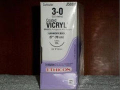 Suture with Needle Coated Vicryl Absorbable Coated Undyed Suture Braided Polyglactin 910 Size 3 - 0 27 Inch Suture 1-Needle 30 mm Length 3/8 Circle Reverse Cutting Needle