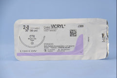 Suture with Needle Coated Vicryl Absorbable Coated Violet Suture Braided Polyglactin 910 Size 2 - 0 36 Inch Suture 1-Needle 48 mm Length 1/2 Circle Taper Point Needle