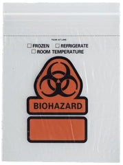 RD Plastics Company Specimen Transport Bag with Document Pouch 8 X 10 Inch Plastic Zip Closure Biohazard Symbol / Storage Instructions NonSterile
