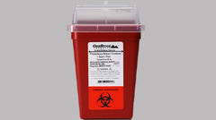 OakRidge Products Sharps Container OakRidge™ 7-1/2 H X 4-1/2 W X 4-1/2 L Inch 1 Quart Red Base / Translucent Lid Vertical Entry Sliding Lid