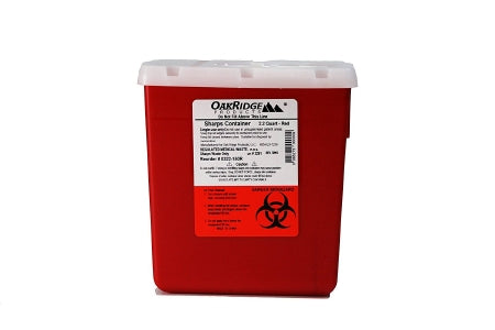 OakRidge Products Sharps Container OakRidge™ 6-1/3 L X 4-2/3 W X 6-1/3 H Inch 2.2 Quart Translucent Red Base / Translucent Lid Vertical Entry Rotating Lid