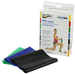 Fabrication Enterprises Exercise Resistance Band Set Sup-R Band® PEP Pack® Green / Blue / Black 5 Inch X 5 Foot Medium to X-Heavy Resistance