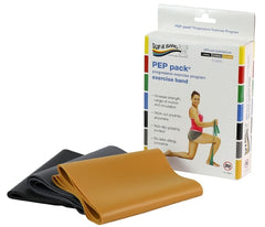 Fabrication Enterprises Exercise Resistance Band Set Sup-R Band® PEP Pack® Black / Silver / Gold 5 Inch X 5 Foot X-Heavy to 3X-Heavy Resistance