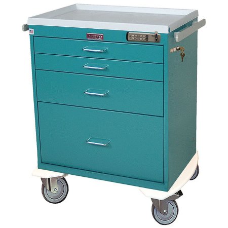 Harloff Anesthesia Cart 22 X 32 X 36.5 Inch Red (2)-3 Inch, (1)-6 Inch, (1)-12 Inch Drawer Configuration, 17 X 23 Inch Internal Drawer