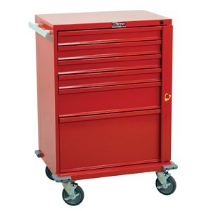 Harloff Crash Cart V-Series Steel Body and Drawers 22 X 29.5 X 40 Inch Red (4)-3 Inch, (1)-6 Inch, (1)-12 Inch Drawer Configuration, 16.75 X 23 Inch Internal Drawer