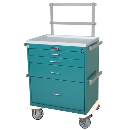 Harloff Anesthesia Cart 22 X 32 X 36.5 Inch Red (2)-3 Inch, (1)-6 Inch, (1)-12 Inch Drawer Configuration, 17 X 23 Inch Internal Drawer