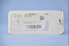 Suture with Needle Coated Vicryl Absorbable Coated Undyed Suture Braided Polyglactin 910 Size 1 27 Inch Suture 1-Needle 40 mm Length 1/2 Circle Taper Point Needle