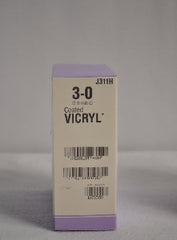 Suture with Needle Coated Vicryl Absorbable Coated Violet Suture Braided Polyglactin 910 Size 3 - 0 27 Inch Suture 1-Needle 22 mm Length 1/2 Circle Taper Point Needle