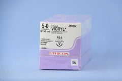 Suture with Needle Coated Vicryl Absorbable Coated Undyed Suture Braided Polyglactin 910 Size 5 - 0 18 Inch Suture 1-Needle 13 mm Length 1/2 Circle Reverse Cutting Needle