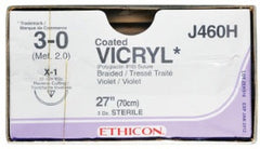 Suture with Needle Coated Vicryl Absorbable Coated Violet Suture Braided Polyglactin 910 Size 3 - 0 27 Inch Suture 1-Needle 22 mm Length 1/2 Circle Reverse Cutting Needle