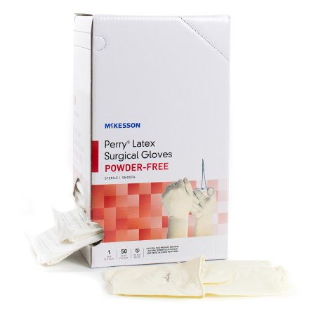Surgical Glove McKesson Perry® Performance Plus Size 7.5 Sterile Pair Latex Extended Cuff Length Smooth Cream Not Chemo Approved - M-1044707-1425 - Box of 50