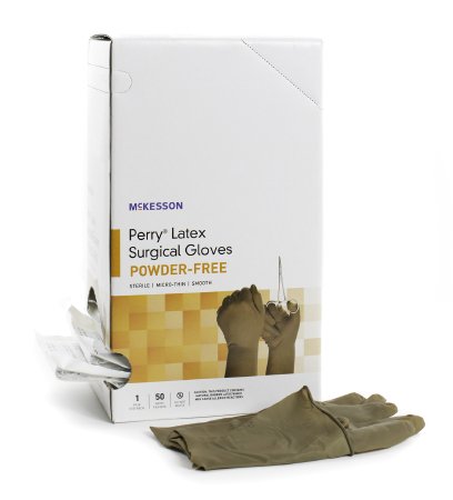 Surgical Glove McKesson Perry® Size 5.5 Sterile Pair Latex Extended Cuff Length Smooth Brown Not Chemo Approved - M-1044727-3772 - Case of 200