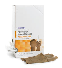 Surgical Glove McKesson Perry® Size 5.5 Sterile Pair Latex Extended Cuff Length Smooth Brown Not Chemo Approved - M-1044727-4717 - Box of 50