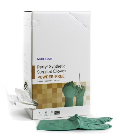 Surgical Glove McKesson Perry® Size 5.5 Sterile Pair Polychloroprene Extended Cuff Length Smooth Dark Green Chemo Tested - M-1044735-4194 - Box of 50