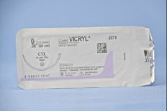 Suture with Needle Coated Vicryl Absorbable Coated Violet Suture Braided Polyglactin 910 Size 0 36 Inch Suture 1-Needle 48 mm Length 1/2 Circle Taper Point Needle