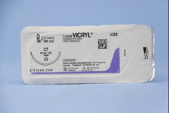 Suture with Needle Coated Vicryl Absorbable Coated Violet Suture Braided Polyglactin 910 Size 0 36 Inch Suture 1-Needle 40 mm Length 1/2 Circle Taper Point Needle