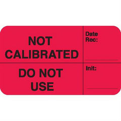 Market Lab Inc Pre-Printed Label Advisory Label Red Paper NOT CALIBRATED, Date Rec: ____ / DO NOT USE, Init: ____ Black Safety and Instructional 1 X 3-3/4 Inch - M-1045495-2930 - Pack of 1000