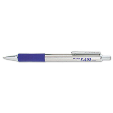 zebra® F-402 Retractable Ballpoint Pen, 0.7mm, Blue Ink, Stainless Steel/Blue Barrel