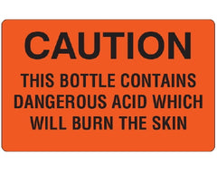 Shamrock Scientific Pre-Printed Label Shamrock Warning Label Fluorescent Red Caution this bottel contains dagerous acid which will burn the skin Black Biohazard 2-1/2 X 4 Inch - M-1047922-4390 - Roll of 1
