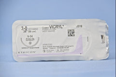 Suture with Needle Coated Vicryl Absorbable Coated Violet Suture Braided Polyglactin 910 Size 3 - 0 36 Inch Suture 1-Needle 36.4 mm Length 1/2 Circle Taper Point Cutting Needle