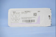 Suture with Needle Coated Vicryl Absorbable Coated Violet Suture Braided Polyglactin 910 Size 3 - 0 54 Inch Suture Double-Armed 36 mm Length 1/2 Circle Taper Point Needle