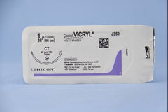 Suture with Needle Coated Vicryl Absorbable Coated Violet Suture Braided Polyglactin 910 Size 1 36 Inch Suture 1-Needle 40 mm Length 1/2 Circle Taper Point Needle