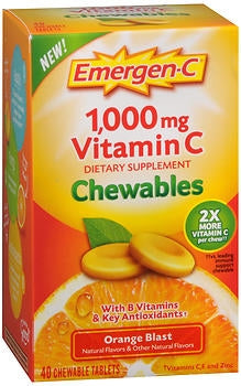 Glaxo Smith Kline Vitamin C Supplement Emergen-C® Ascorbic Acid 1000 mg Strength Chewable Tablet 40 per Box Orange Flavor