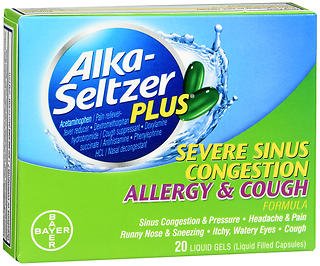 Bayer Cold and Sinus Relief Alka-Seltzer Plus® Severe Sinus Congestion 325 mg - 10 mg - 6.25 mg - 5 mg Strength Gelcap 20 per Box