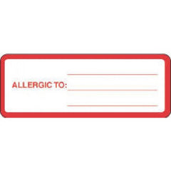 Precision Dynamics Pre-Printed Label Allergy Alert Red / White Paper ALLERGIC TO: _______ Red Alert Label 1-1/8 X 3 Inch - M-1051015-4931 - Pack of 1000