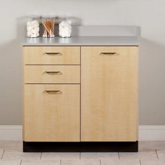 Clinton Industries Base Cabinet 8036 Model Fossil Top, Maple Frame, Doors and Drawer, Silver Wire Door and Drawer Pulls 18 X 35 X 36 Inch 2 Drawers