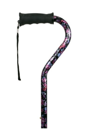 Apex-Carex Healthcare Offset Cane Soft Grip® Aluminum 30-1/2 to 39-1/2 Inch Height Black Floral Print