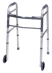 Apex-Carex Healthcare Folding Walker with Wheels Adjustable Height Carex® Aluminum Frame 300 lbs. Weight Capacity 30 to 37 Inch Height