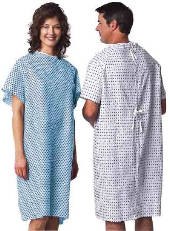 Lew Jan Textile Patient Exam Gown One Size Fits Most Blue / White Print Reusable