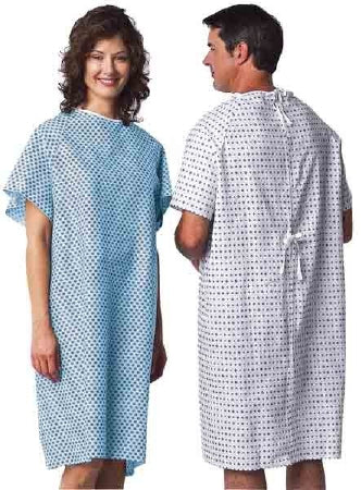 Lew Jan Textile Patient Exam Gown One Size Fits Most Blue / White Print Reusable