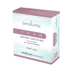 Safe N Simple Silicone Foam Dressing Simpurity™ 4 X 4 Inch Square Silicone Adhesive with Border Sterile